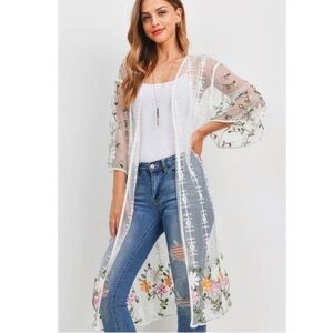 Kamana Floral Embroidered Sheer Swim Coverup